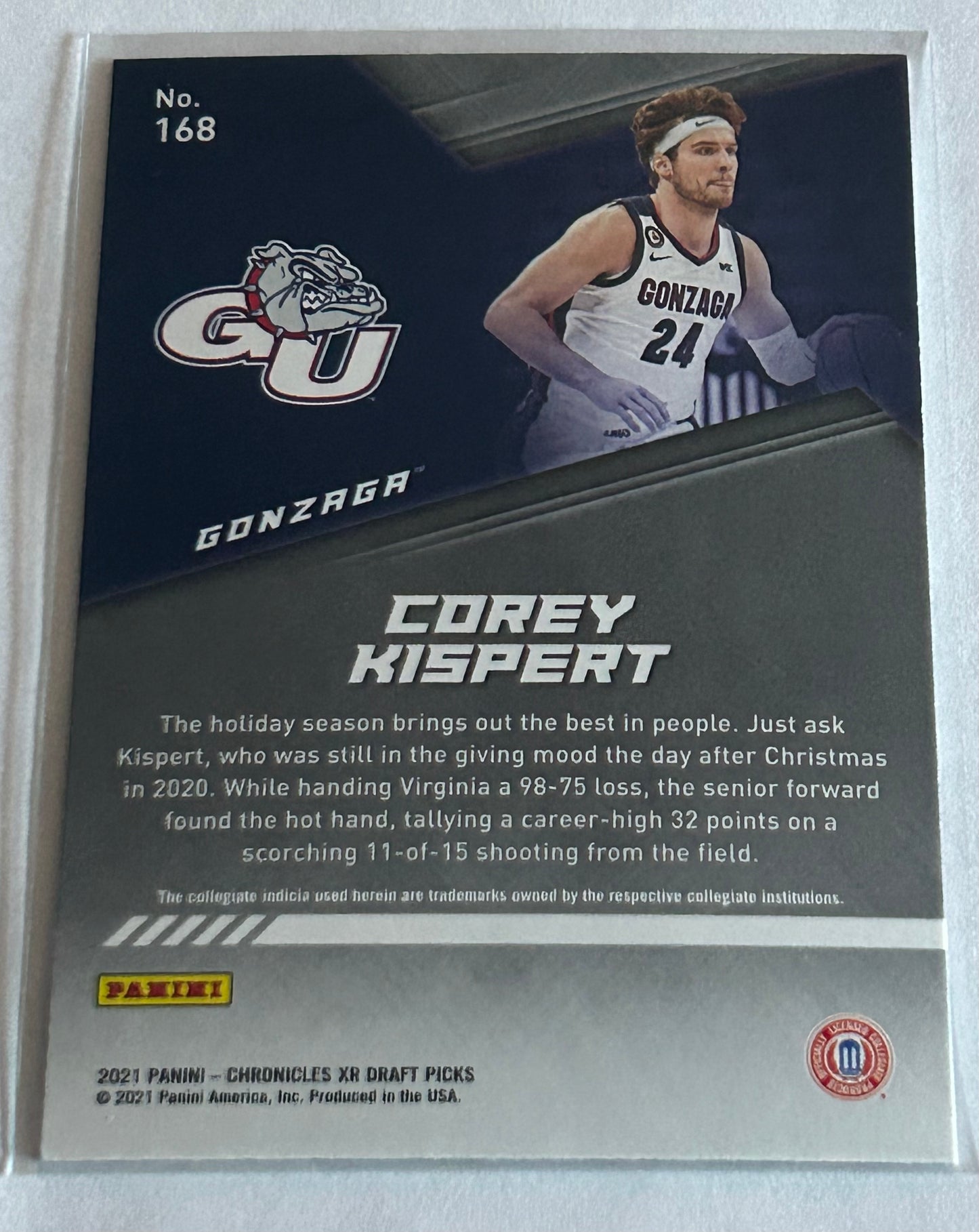 2021 Corey Kispert Chronicels XR Draft Picks Pink Parallel Rookie Card