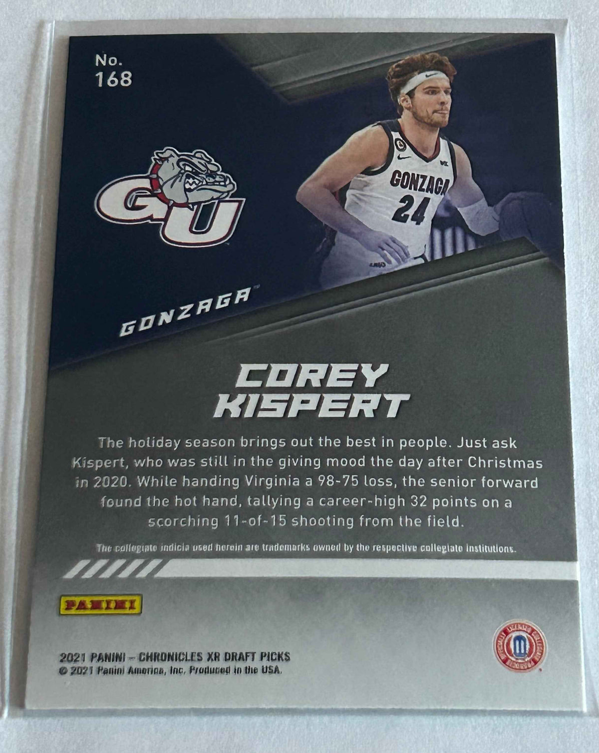 2021 Corey Kispert Chronicels XR Draft Picks Pink Parallel Rookie Card