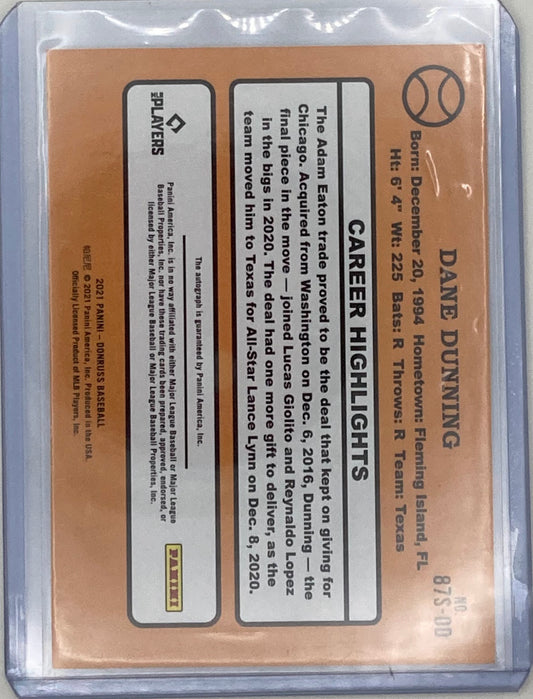 2021 Donruss Baseball Dane Dunning Auto