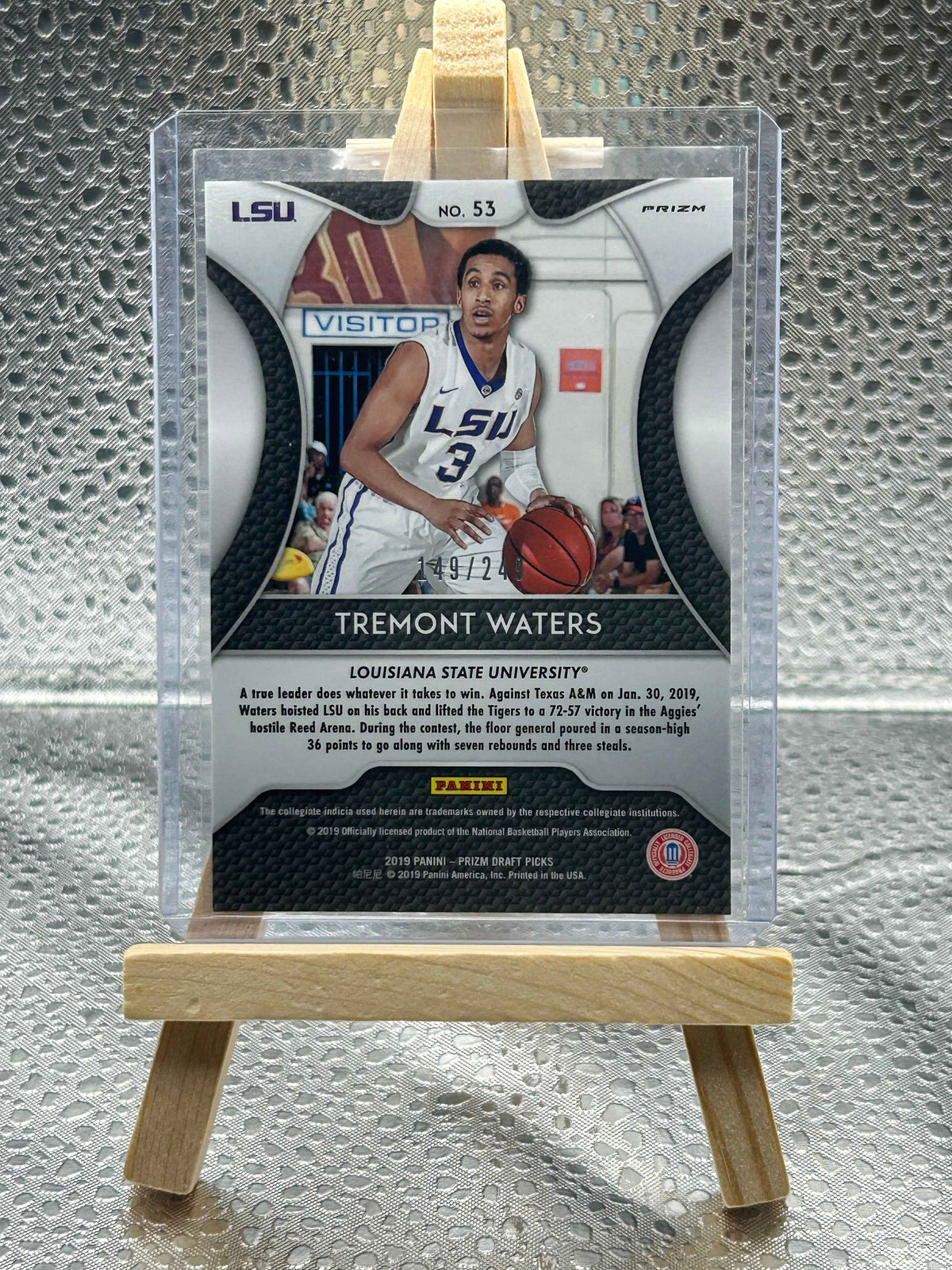 2019 Panini Prizm Draft Picks Tremont Waters Yellow and Green Prizm Numbered