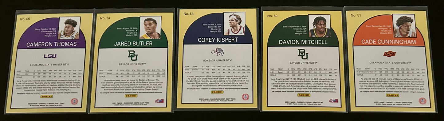2021 Panini - Chronicles Hoops Draft Picks 5 Card Lot