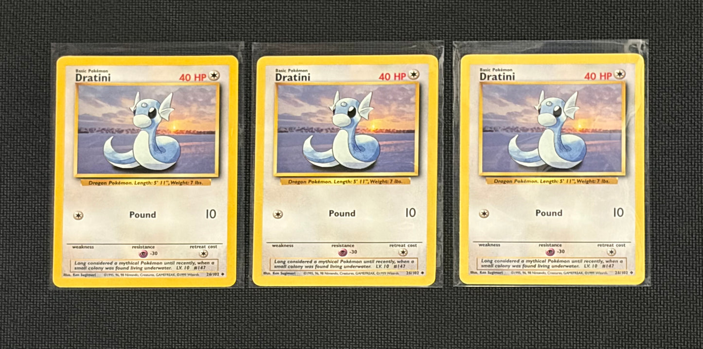 Dratini- Base Set (BS) UnCommon 3 card lot LP