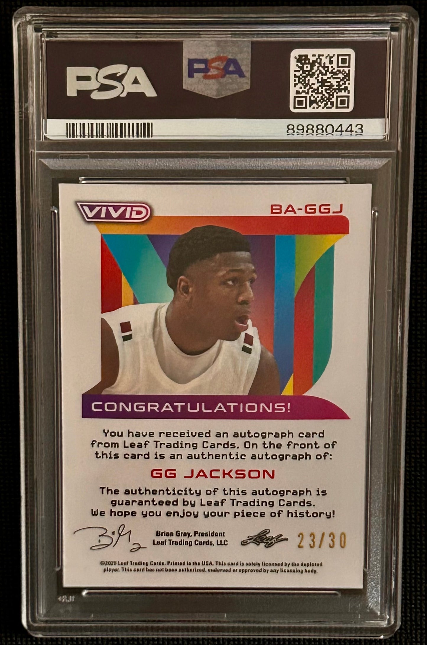 2022 Leaf Vivid GG Jackson auto Navy Blue PSA 9