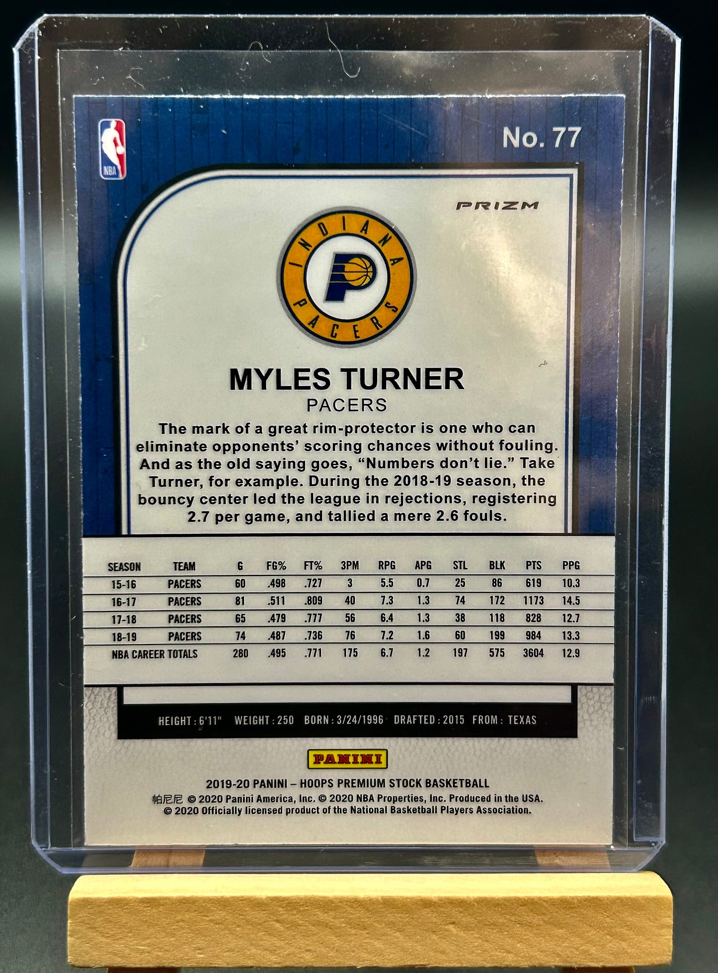 2019-20 Panini NBA Hoops Premium Purple Disco Parallel Myles Turner