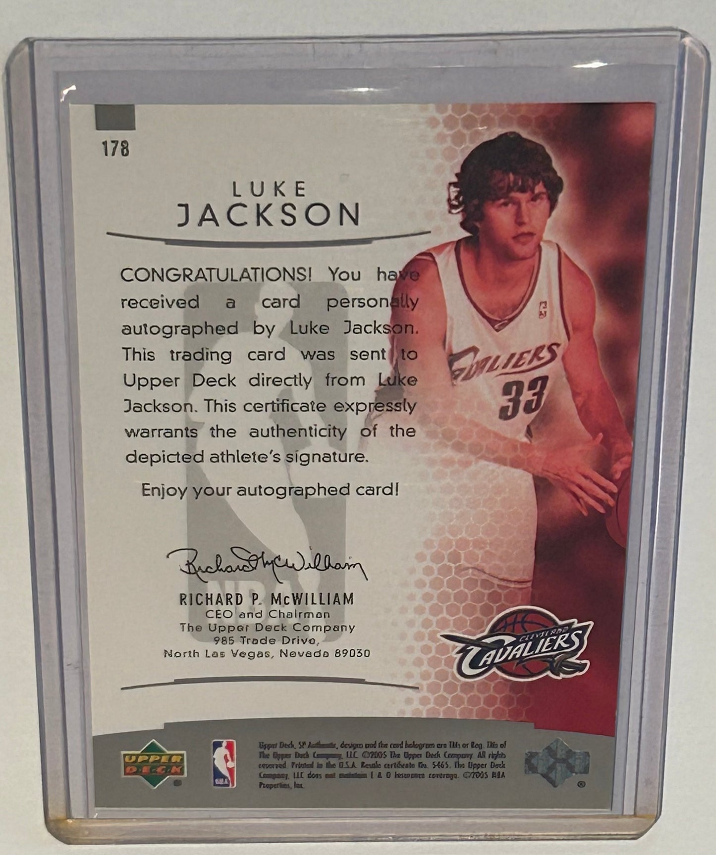 2005 Upper Deck Luke Jackson Rookie Card, Autographed, and Numbered/1499