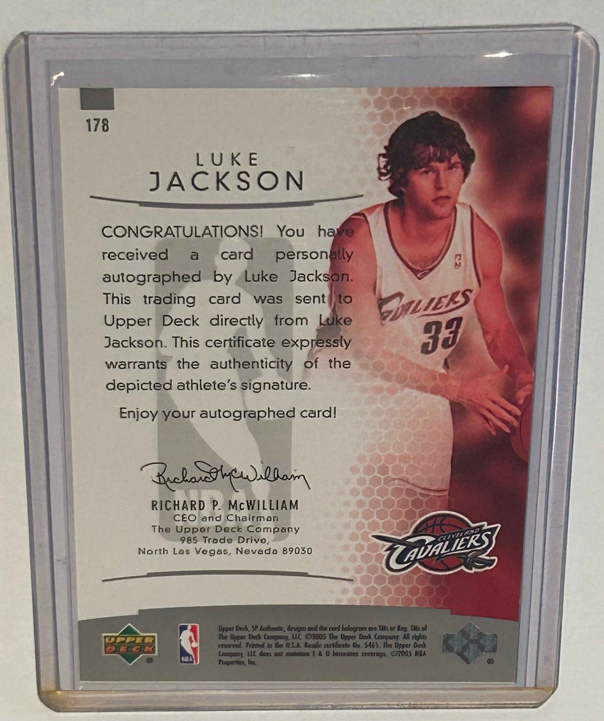 2005 Upper Deck Luke Jackson Rookie Card, Autographed, and Numbered/1499