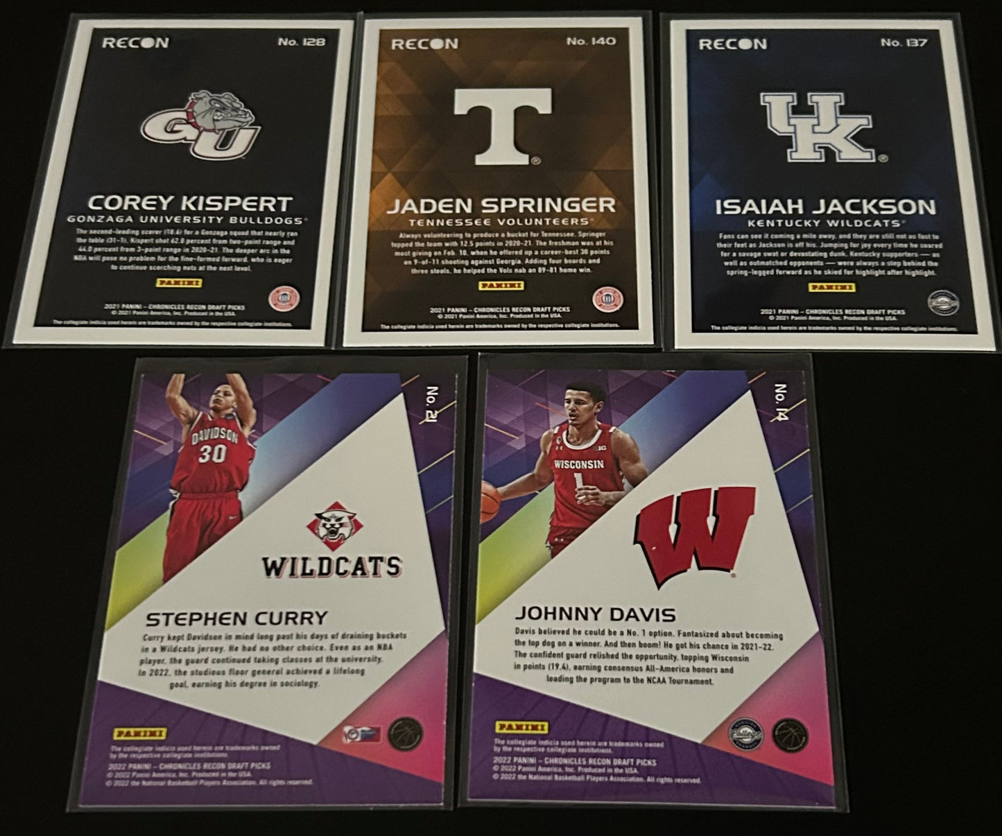 2021-2022 Panini Chronicles Recon Draft Picks 5 Card lot.