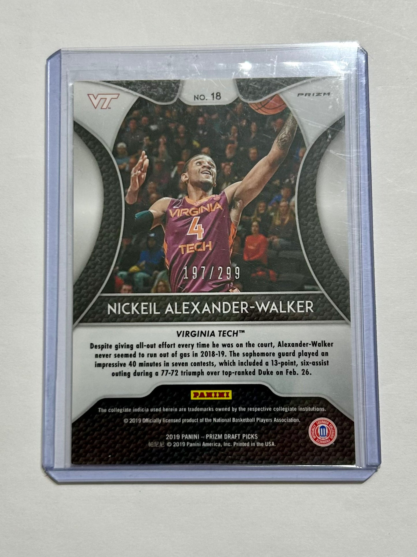2019 Nickeil Alexander Walker Numbered Prizm Panini Draft Picks Parallel Card