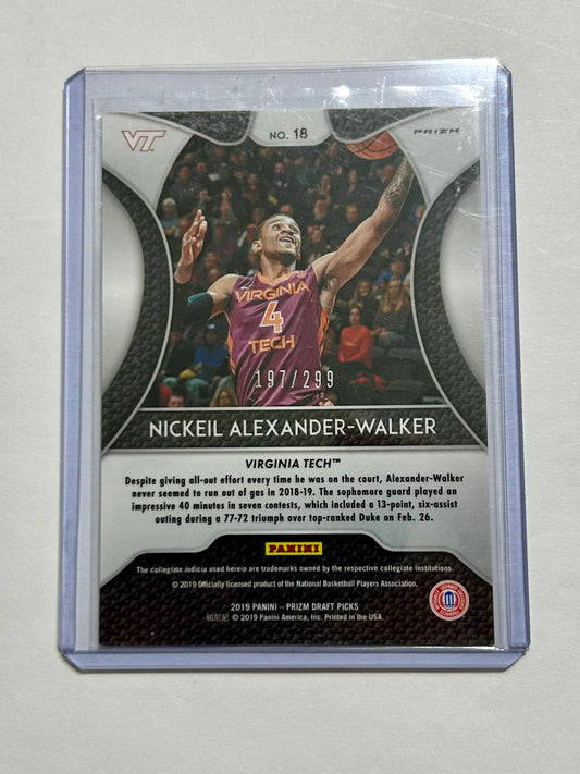 2019 Nickeil Alexander Walker Numbered Prizm Panini Draft Picks Parallel Card