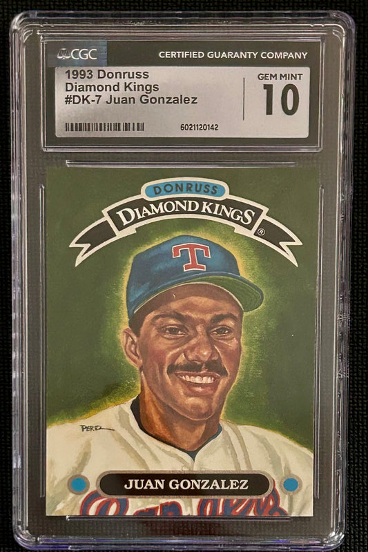 1993 Donruss Diamond Kings Juan Gonzalez trading card in CGC holder