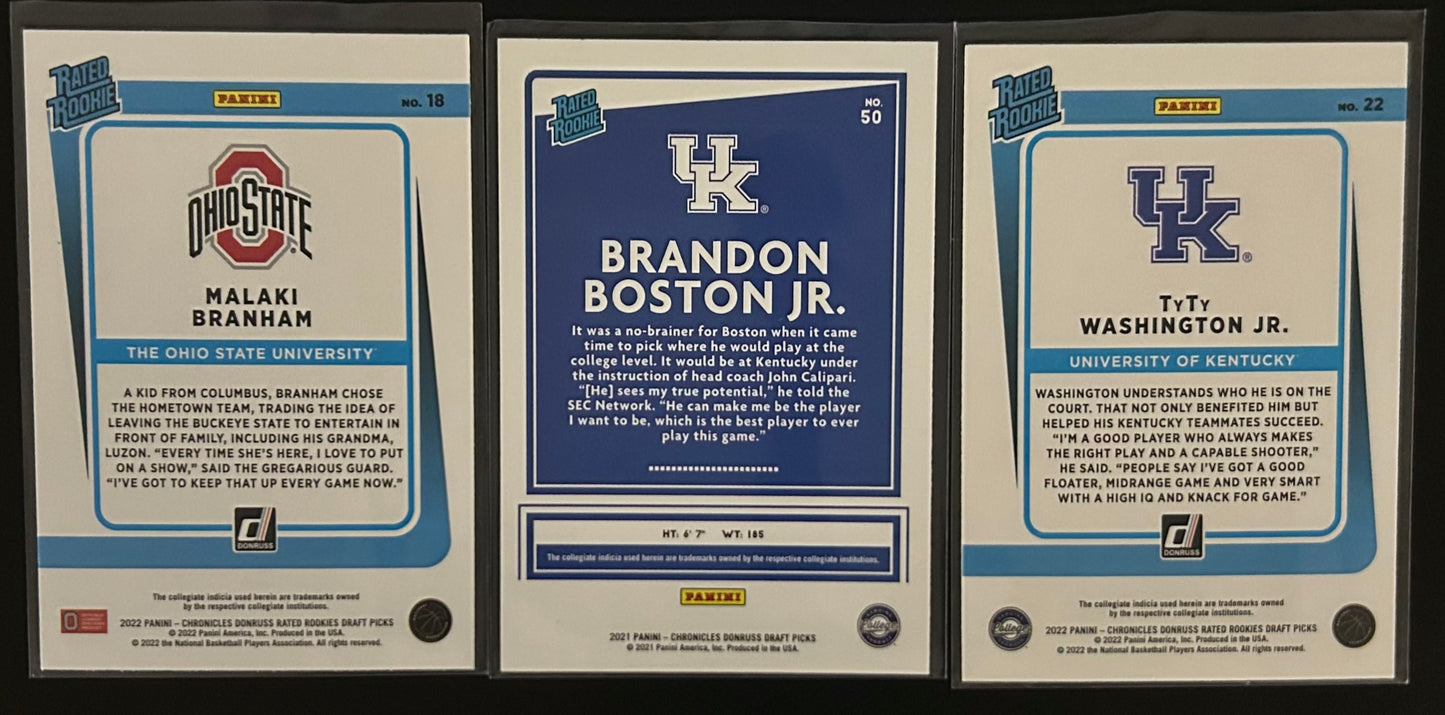 2021-2022 Panini - Chronicles Donruss Rated Rookies Draft Picks three card parallel