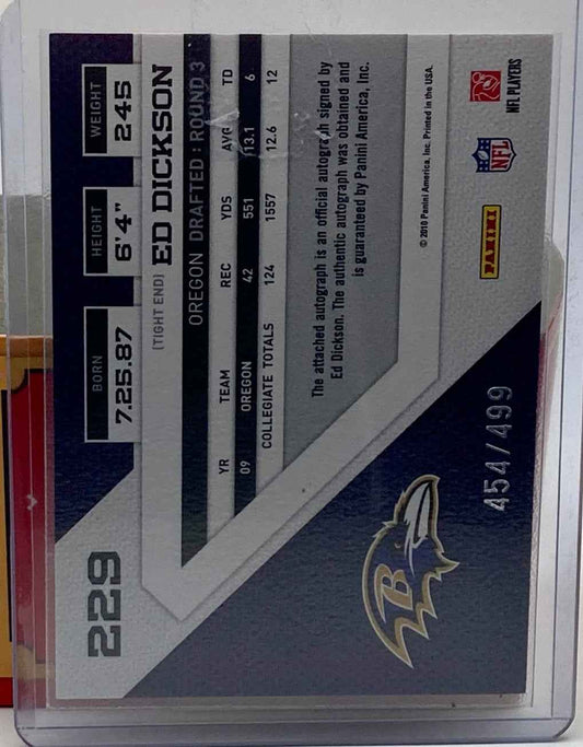 2010 Panini Threads Ed Dickson Baltimore Ravens Autographed And Numbered.
