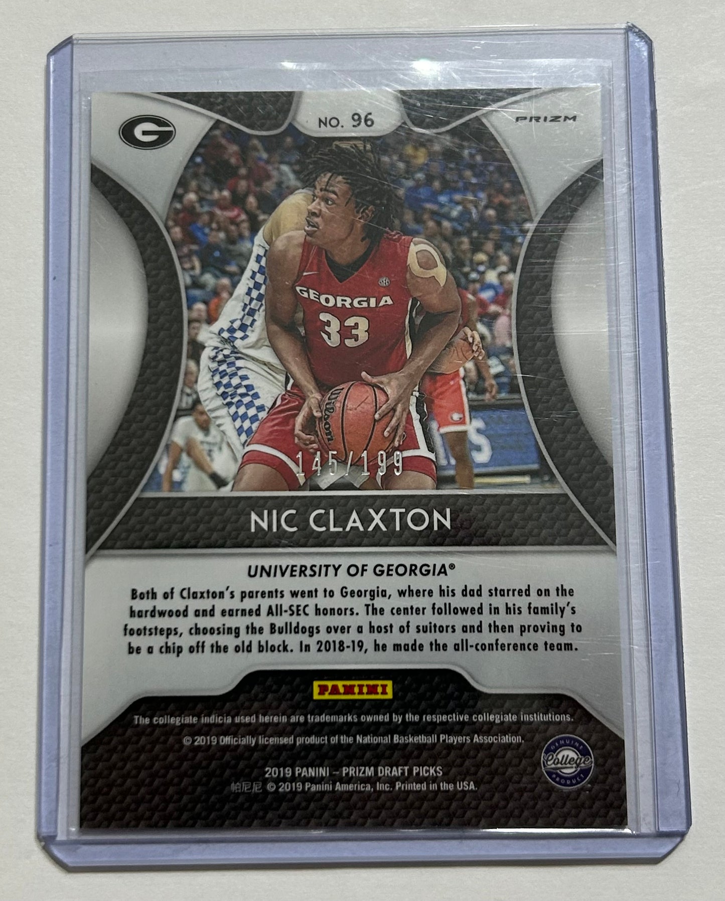 2019 Panini Draft Picks Nic Claxton Purple & Green Prizm Numbered Parallel Card
