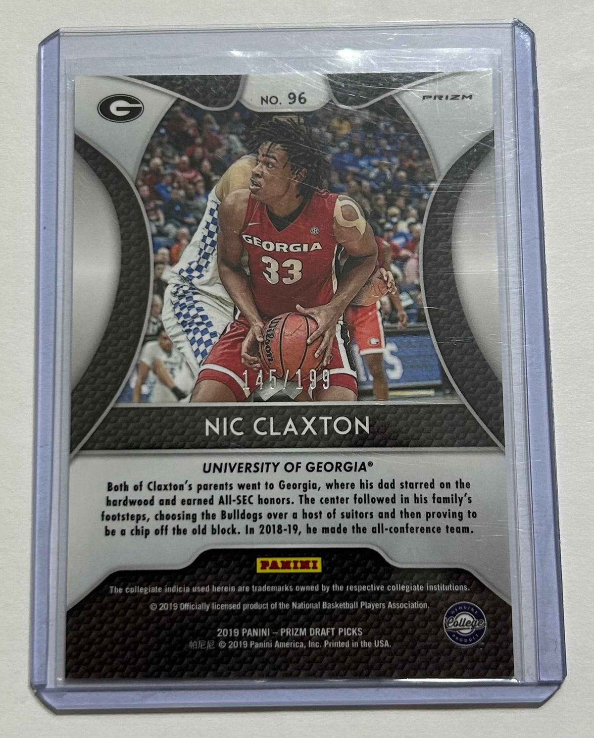 2019 Panini Draft Picks Nic Claxton Purple & Green Prizm Numbered Parallel Card