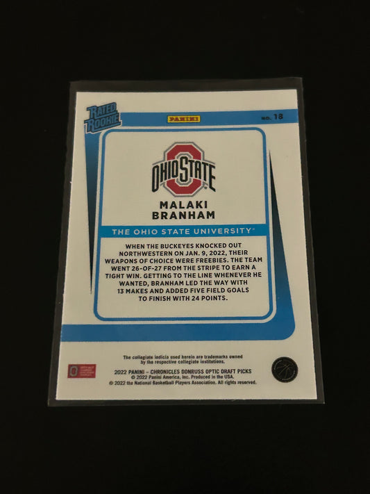 2022 Panini - Chronicles Donruss Optic Draft Picks Malaki Branham Rated Rookies