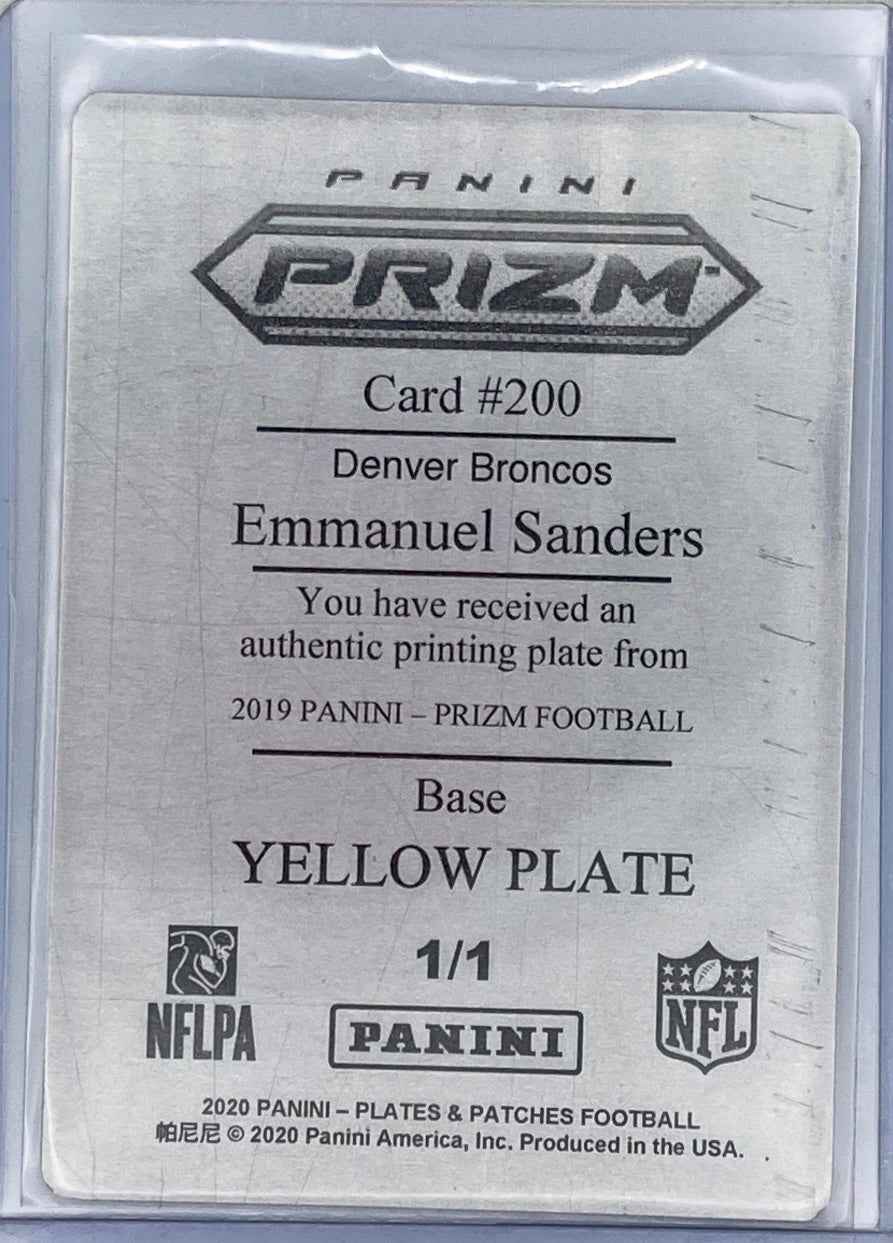 2019 Panini Prizm Emmanuel Sanders 1-of-1 Printing Plate – Football Card
