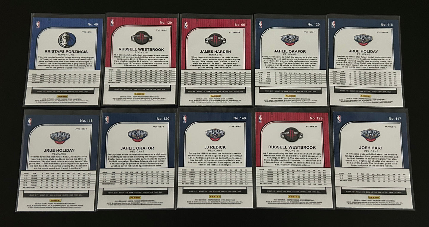 2019-2020 10 Card parallel Basketball Hoops Premium Stock Card Lot