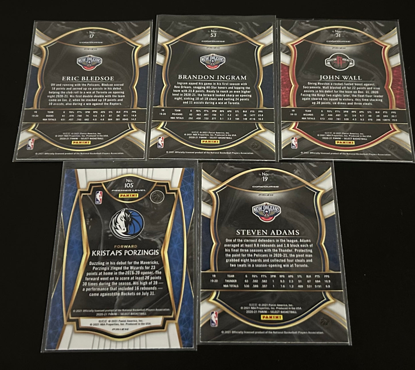 2020-21 Select Basketball Red/White/Orange Flash Shimmer 5-Card Lot