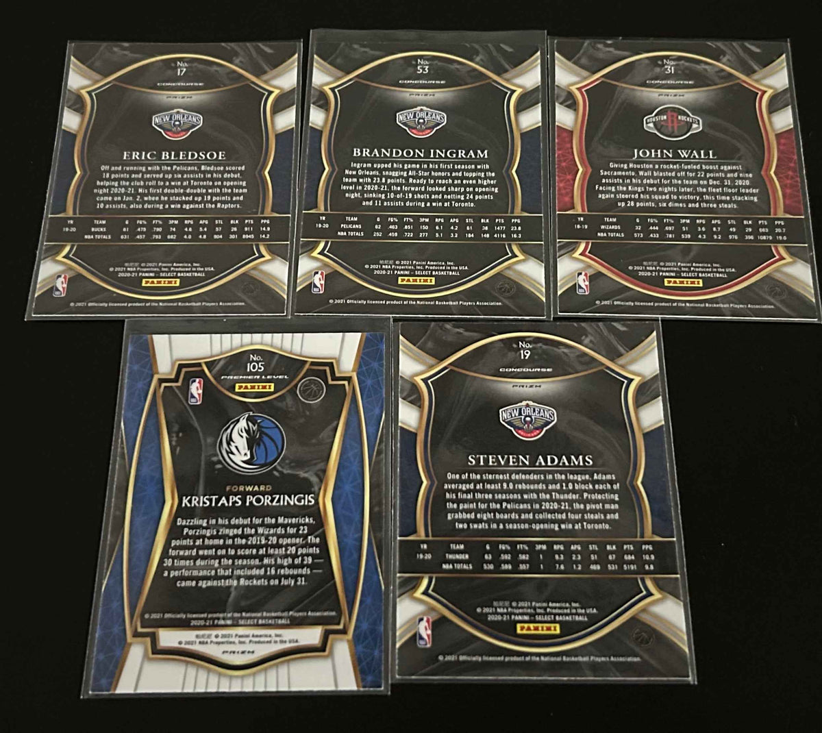 2020-21 Select Basketball Red/White/Orange Flash Shimmer 5-Card Lot