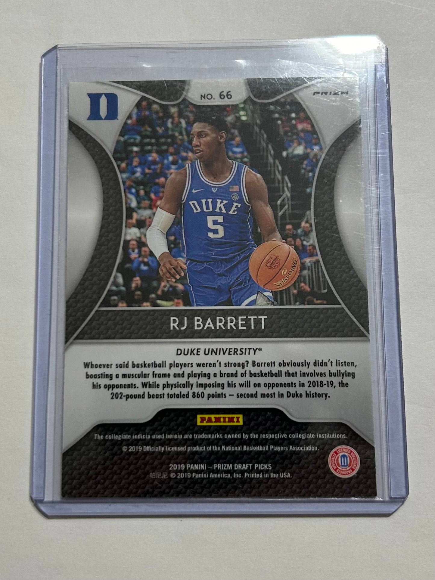 2019 RJ Barrett Silver Prizm Panini Draft Picks Parallel Card