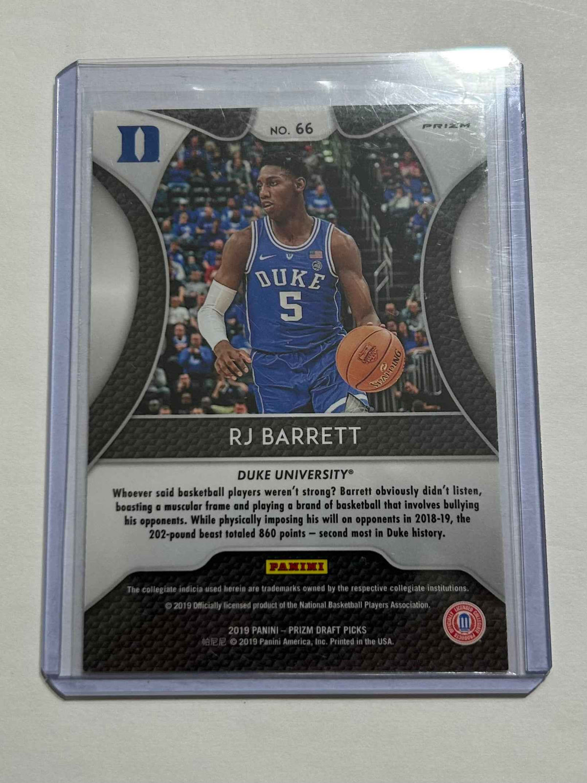 2019 RJ Barrett Silver Prizm Panini Draft Picks Parallel Card