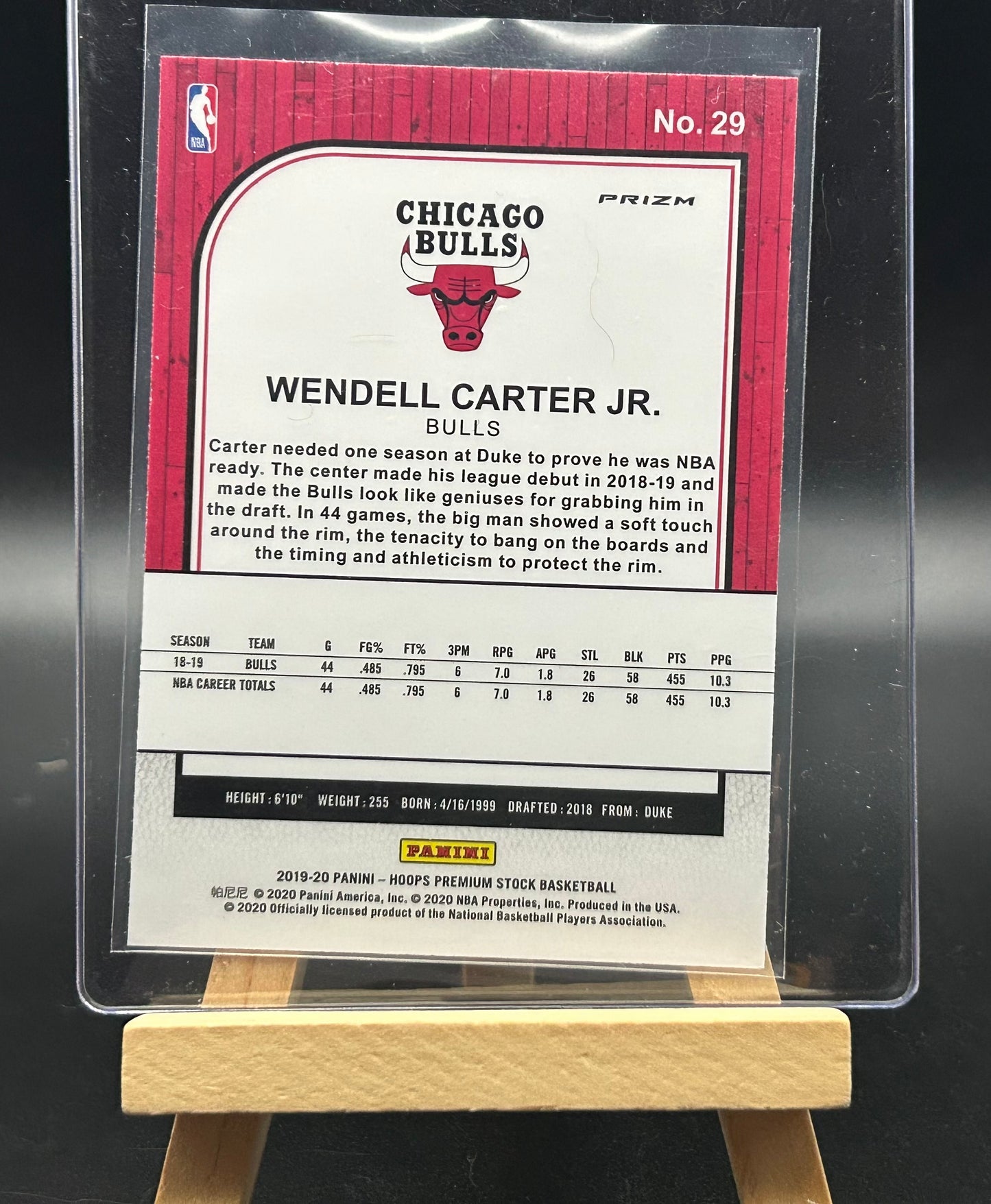 2019-2020 Panini Hoops Premium Stock Wendell Carter Jr. Purple Disco Parallel Card
