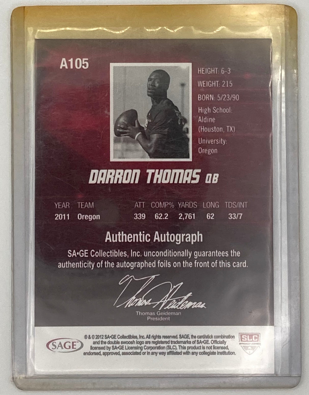 2012 Sage Darren Thomas Autographed