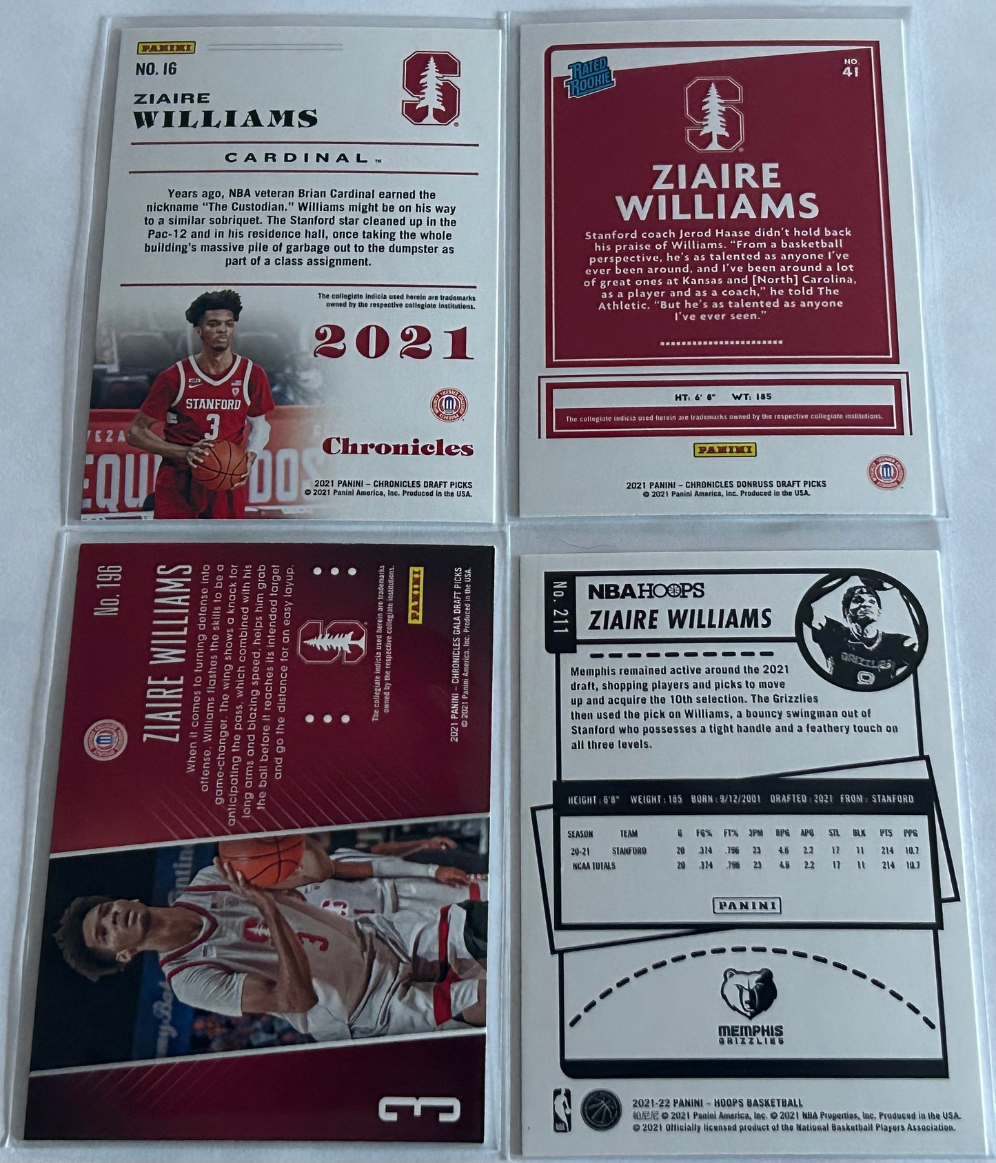2021 Ziaire Williams Panini Four card lot with two Parallels