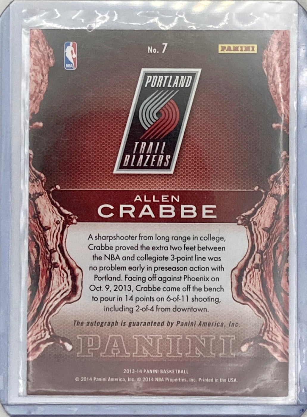 2013-2014 Panini Basketball Allen Crabbe Autographed