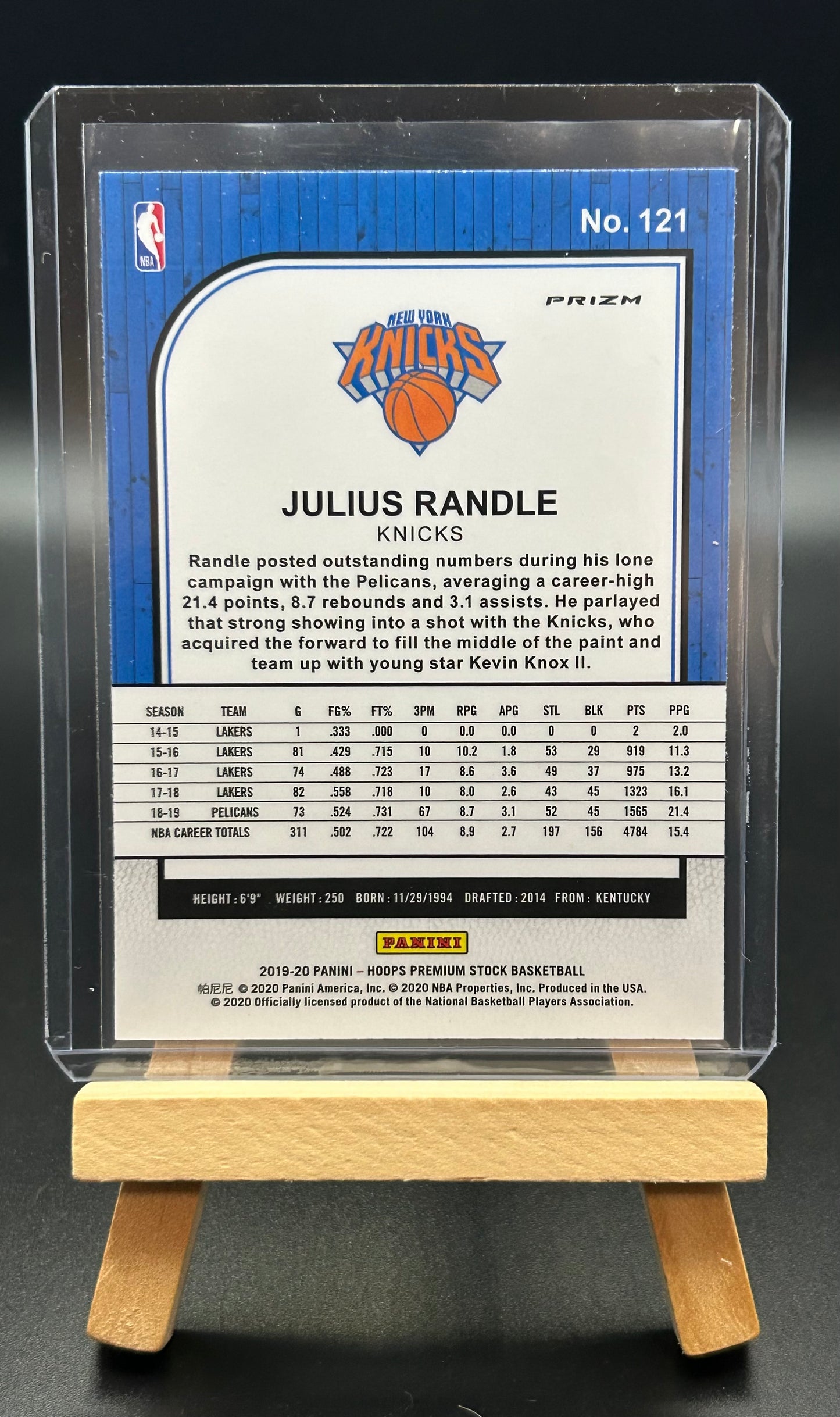 2019-2020 Panini Hoops Premium Stock Julius Randle Purple Disco Parallel Card