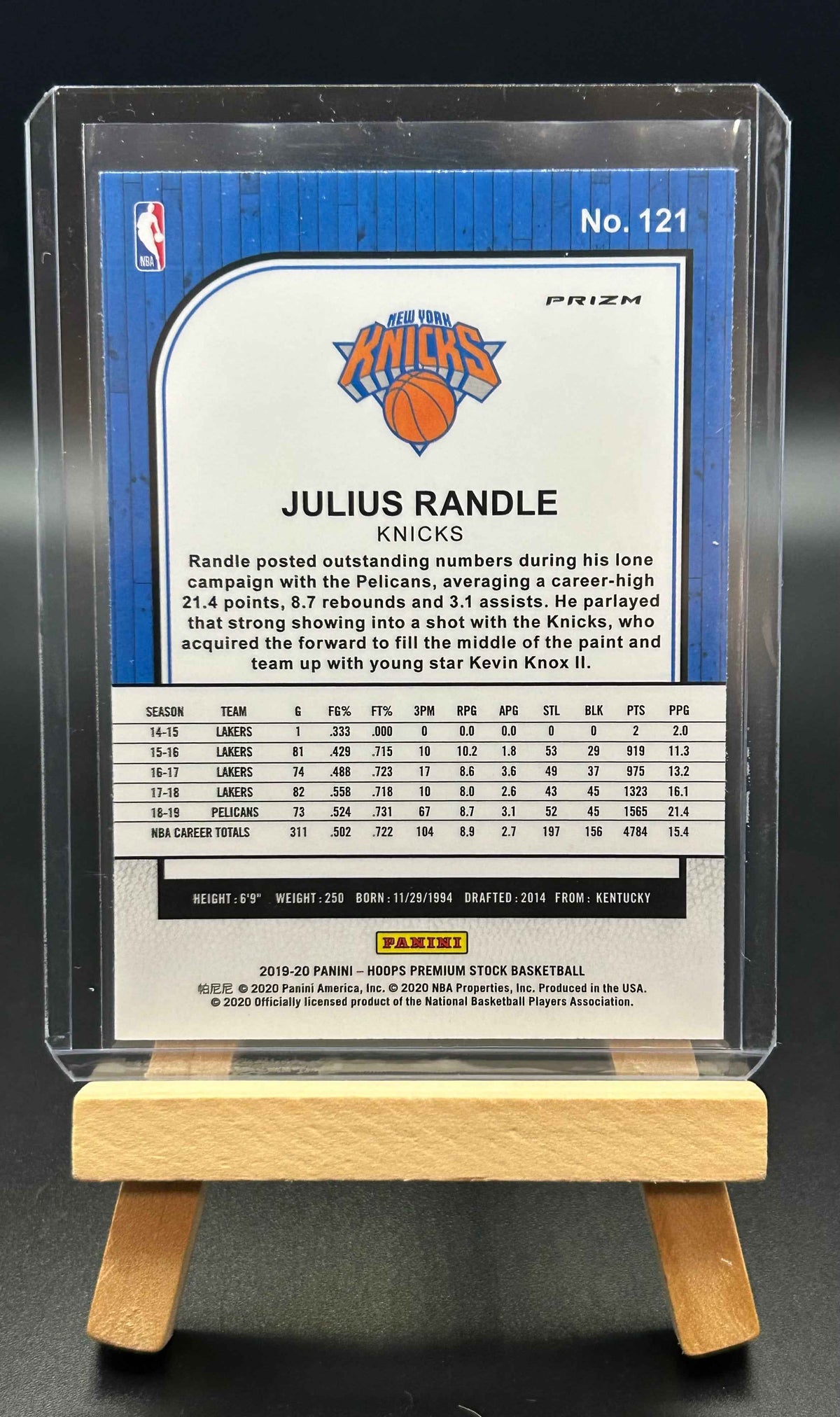2019-2020 Panini Hoops Premium Stock Julius Randle Purple Disco Parallel Card