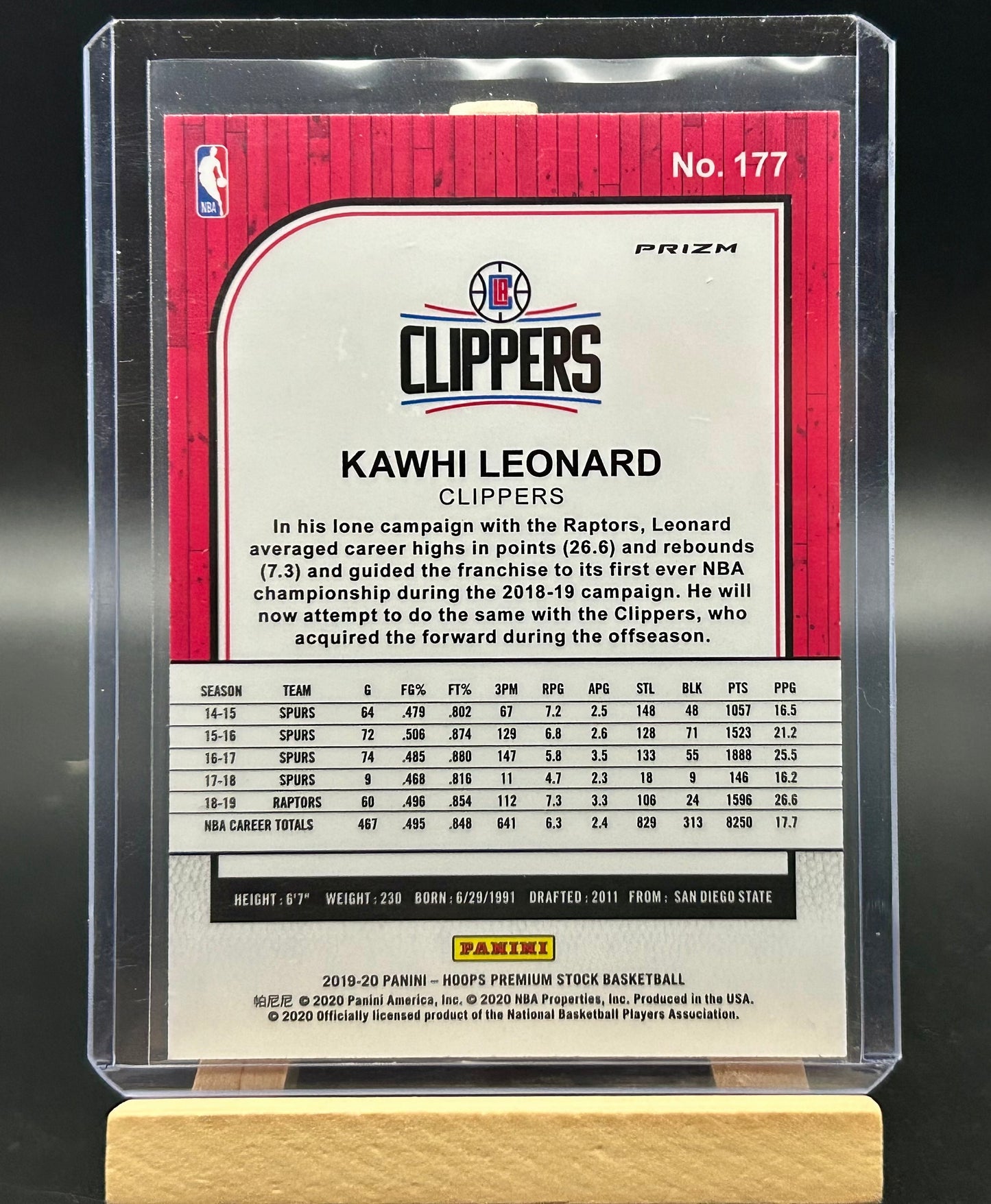 2019-20 Panini NBA Hoops Premium Silver Lazer Parallel Kawhi Leonard