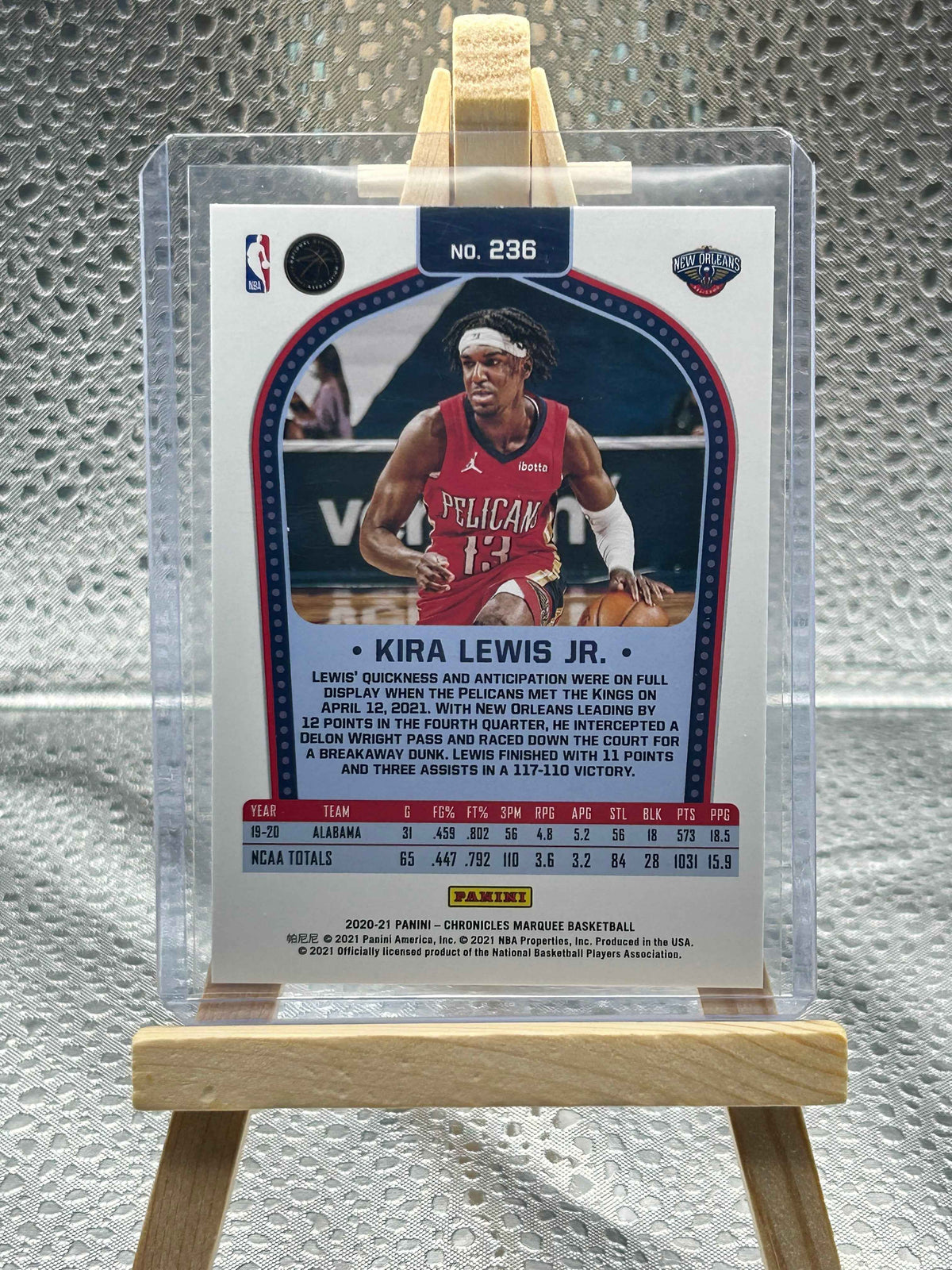 2020-2021 Chronicles Marquee Basketball Kira Lewis Jr Teal Parallel Rookie Card
