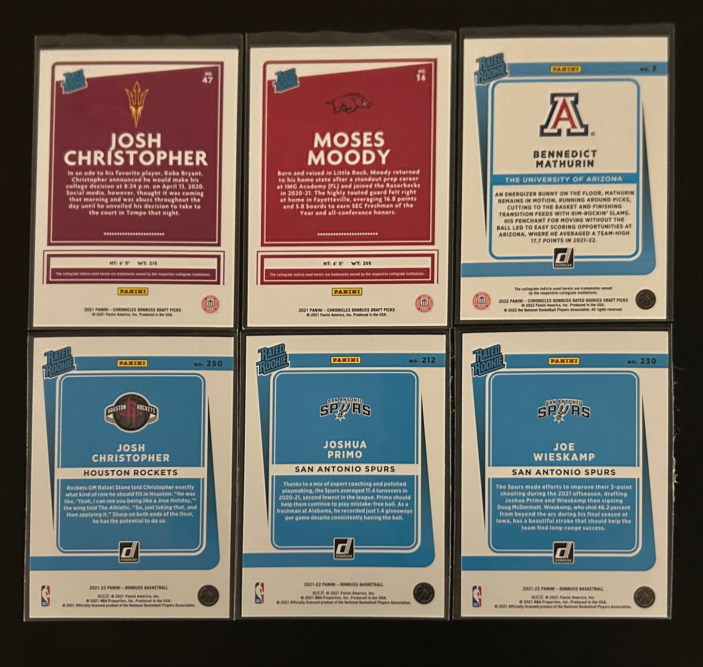 2021-2022 Panini - Chronicles Donruss Rated Rookies Draft Picks 6 card lot