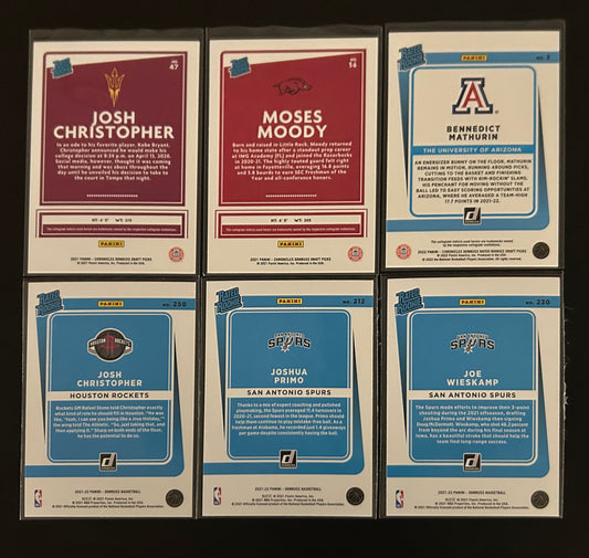 2021-2022 Panini - Chronicles Donruss Rated Rookies Draft Picks 6 card lot