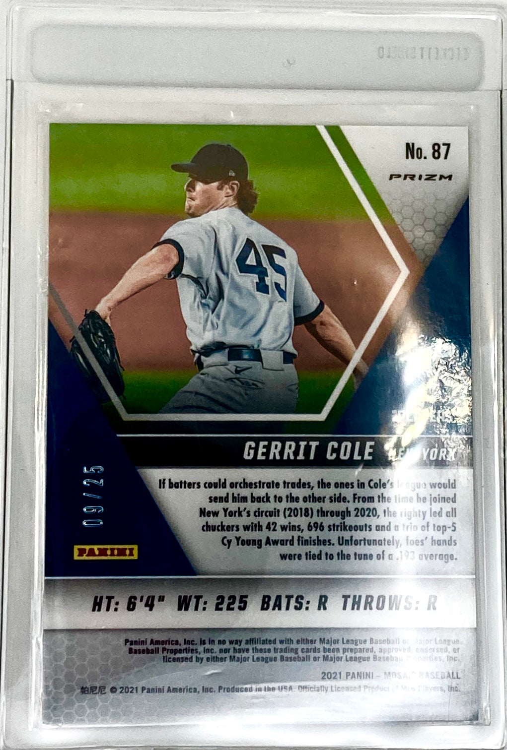 Gerrit Cole Panini Mosiac Baseball 2021 Numbered