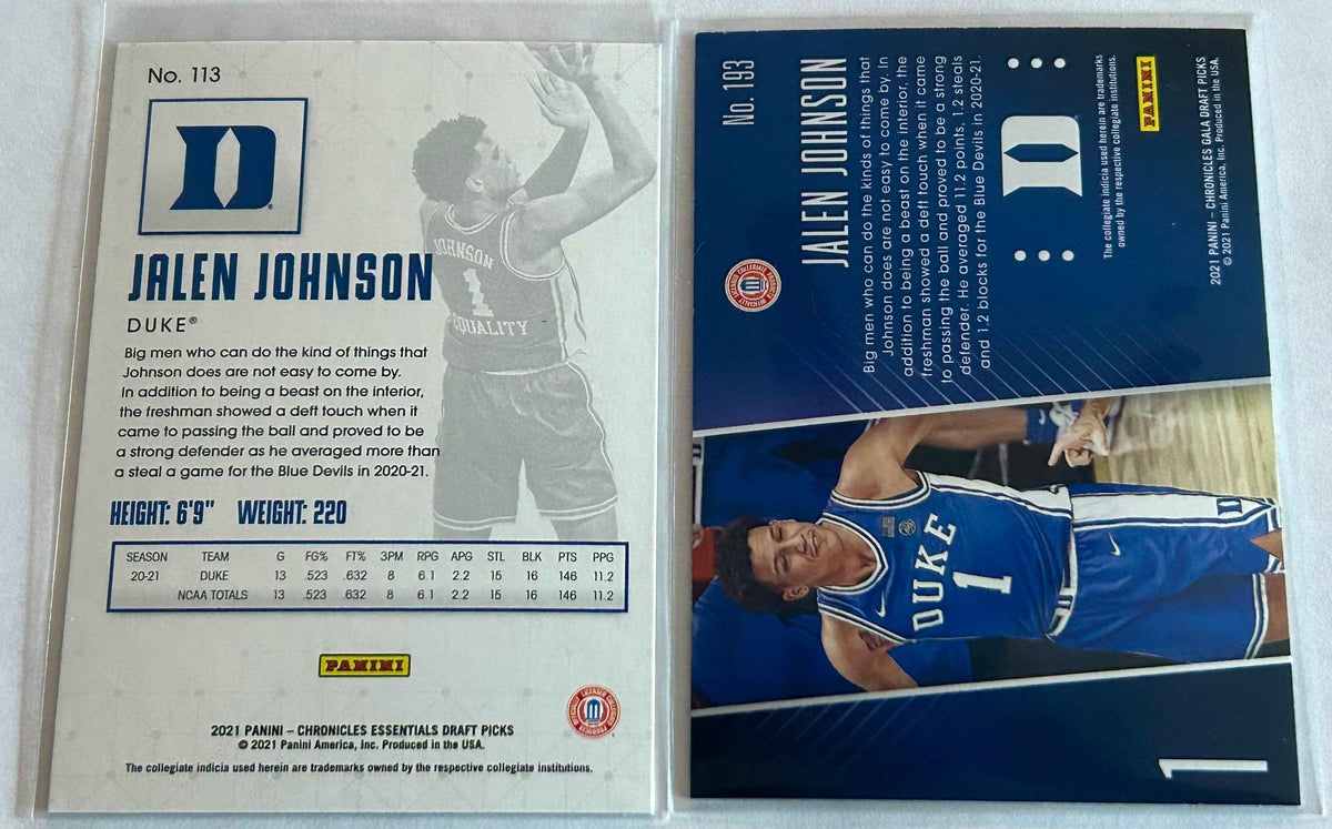 2021 Jalen Johnson Panini Two Card Rookie Bronze Parallel and Pink Parallel.