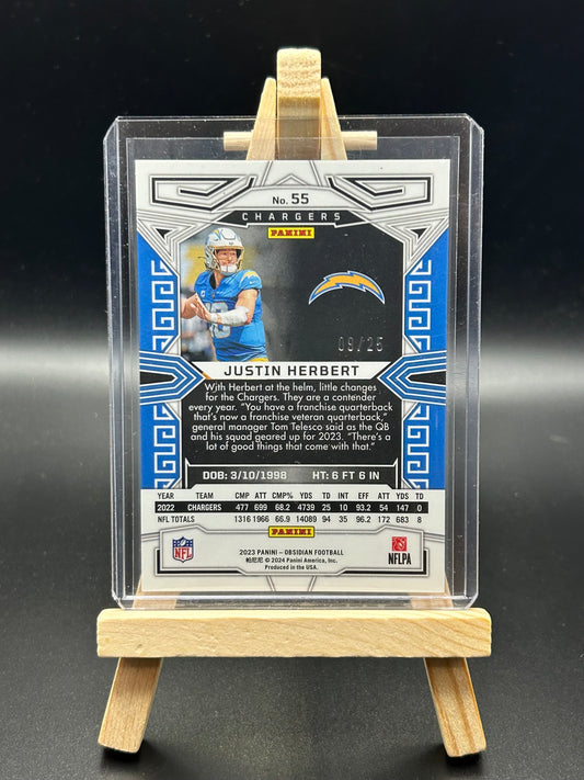 2023 Panini Obsidian Football Card – Justin Herbert Green Etch /25 #55