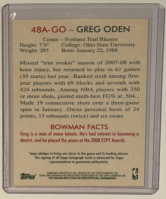 2009 Topps Bowman Certified Autograph Greg Oden