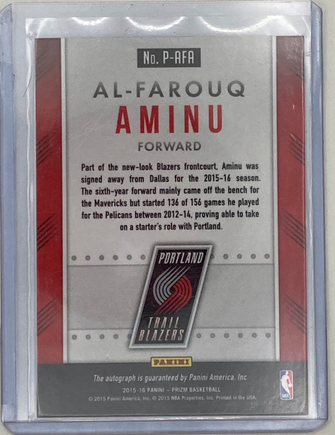 2015-2016 Panini Prizm Basketball Al-Farouq Aminu Autographed