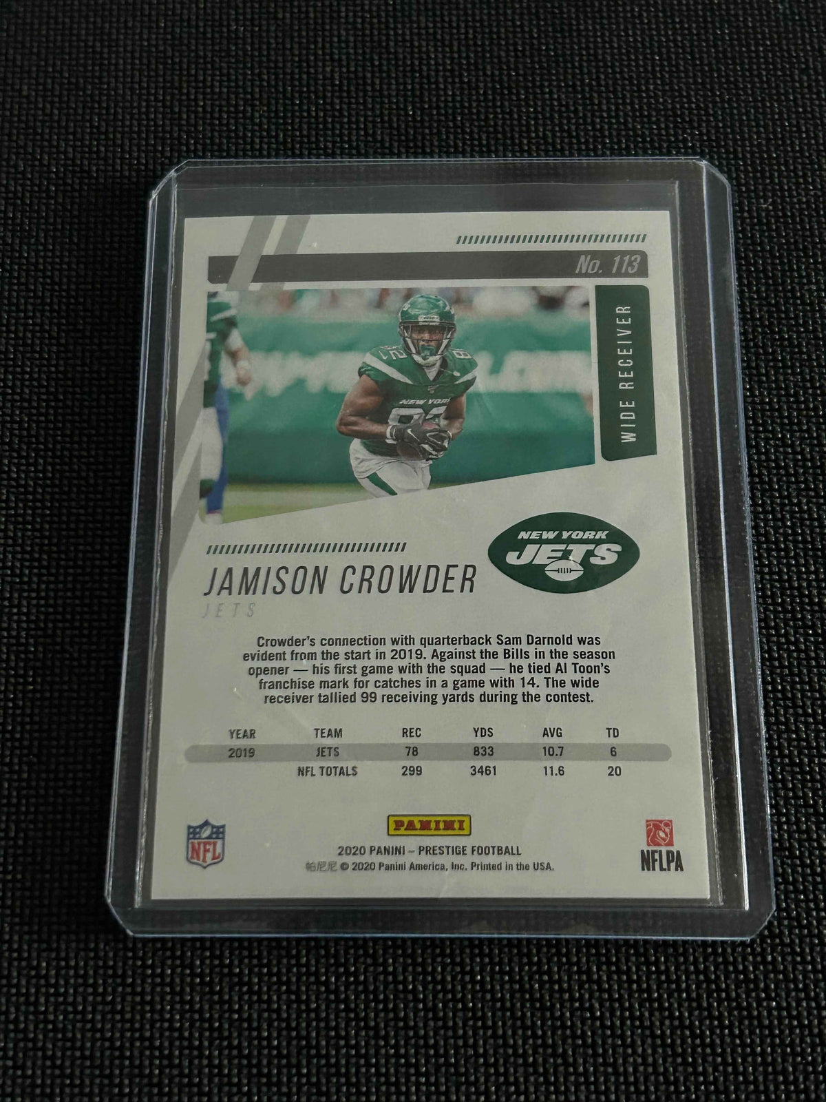 2020 - Panini Prestige Football Jamison Crowder Xtra Points Gold 28/75