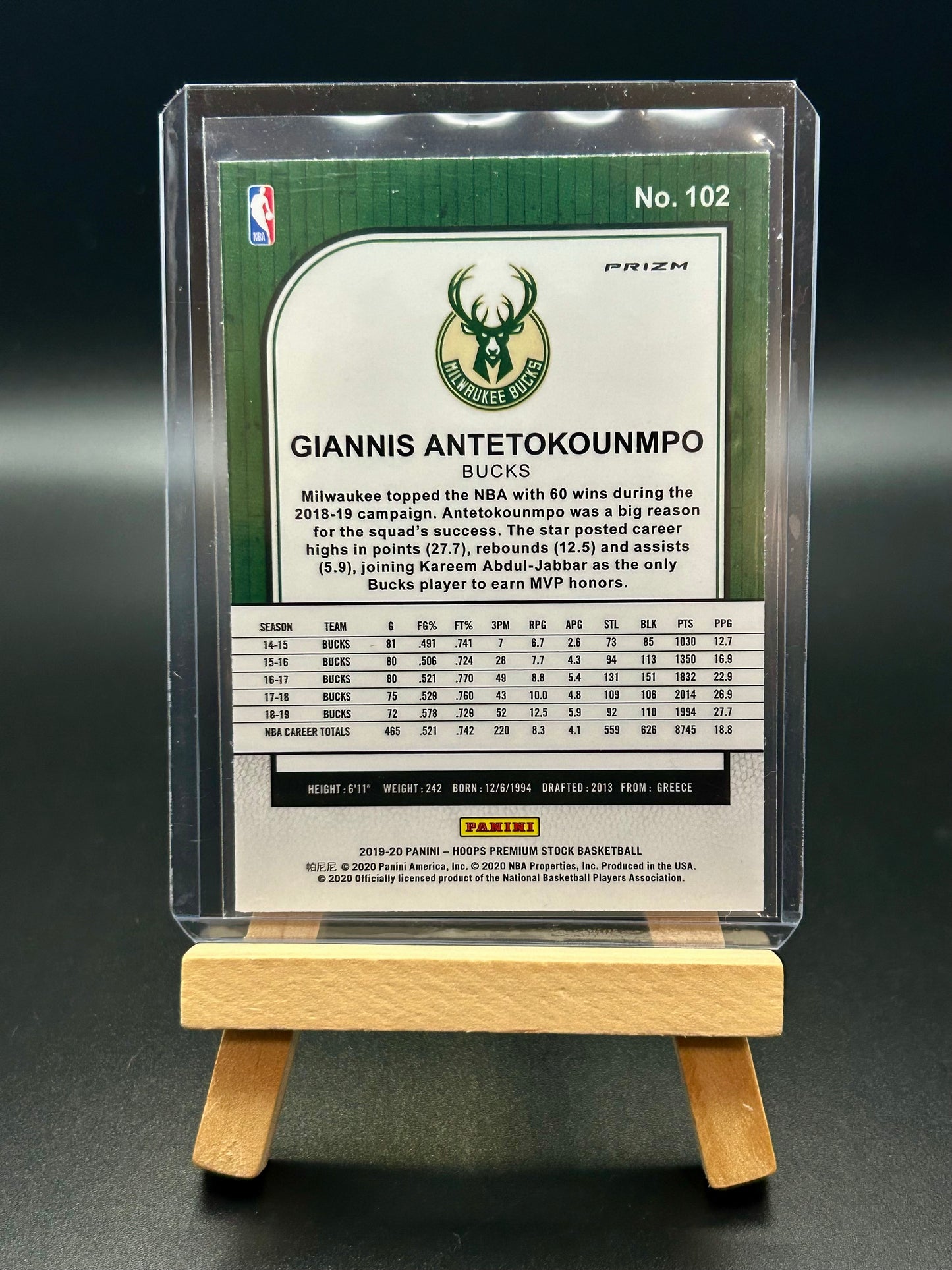 2019-2020 Panini Hoops Premium Stock Giannis Antetokounmpo Purple Disco Parallel Card