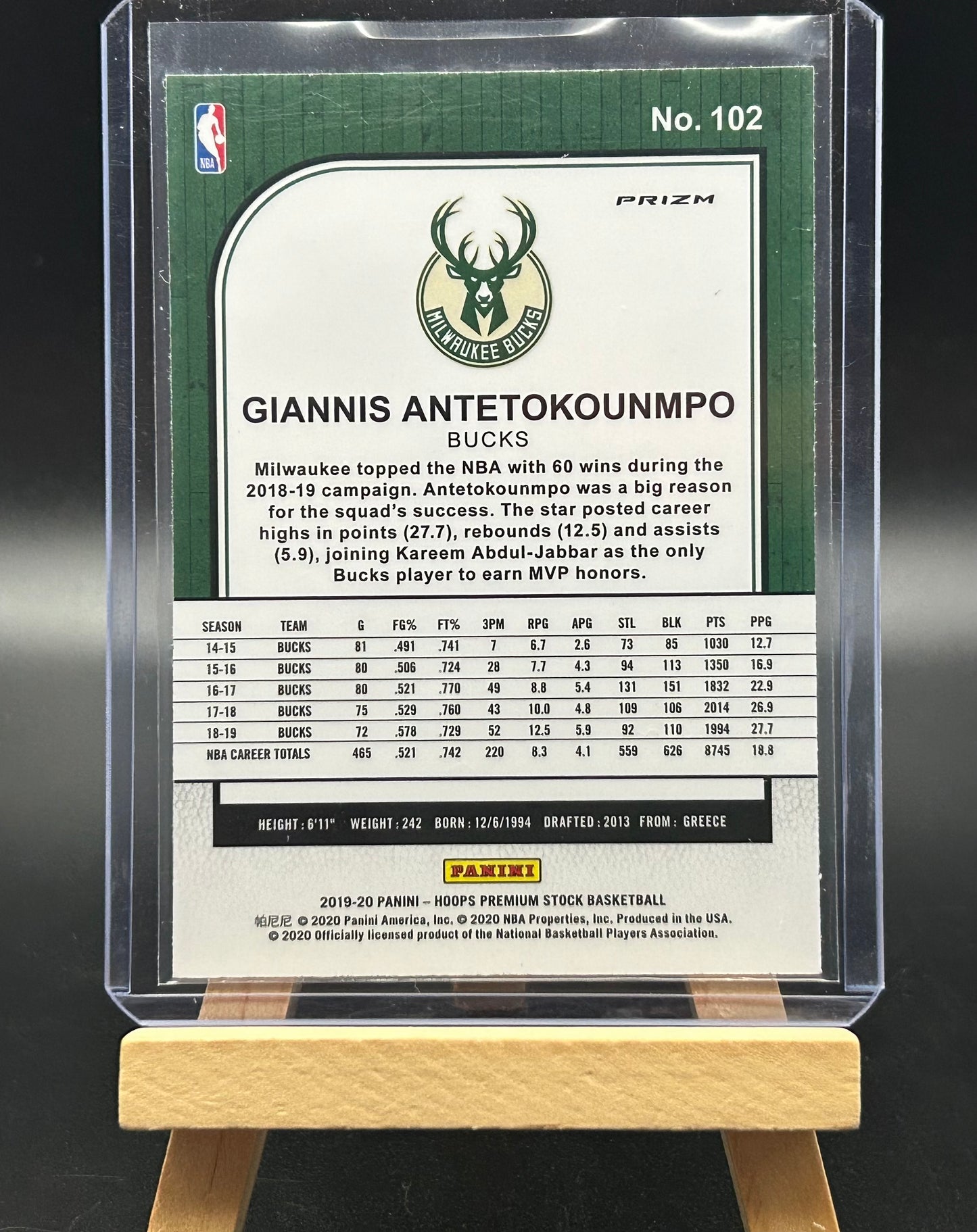 2019-2020 Panini Hoops Premium Stock Giannis Antetokounmpo Silver Lazer Parallel Card
