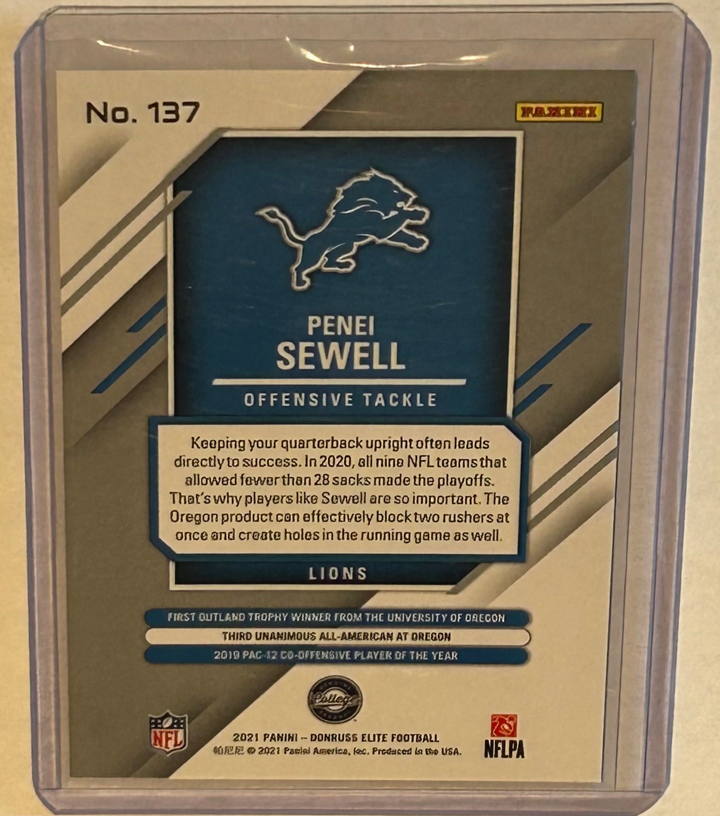 2021 Panini Donruss Elite Football Penei Sewell Numbered