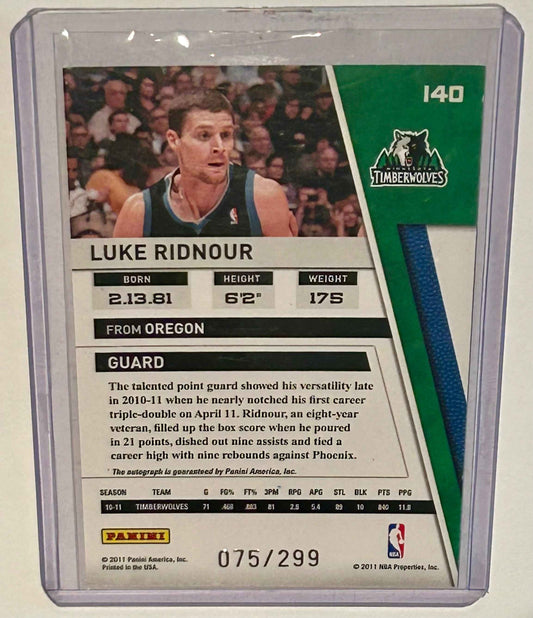 2010-11 Panini Season Update Luke Ridnour Autograph Card #140 Serial Numbered 75/299