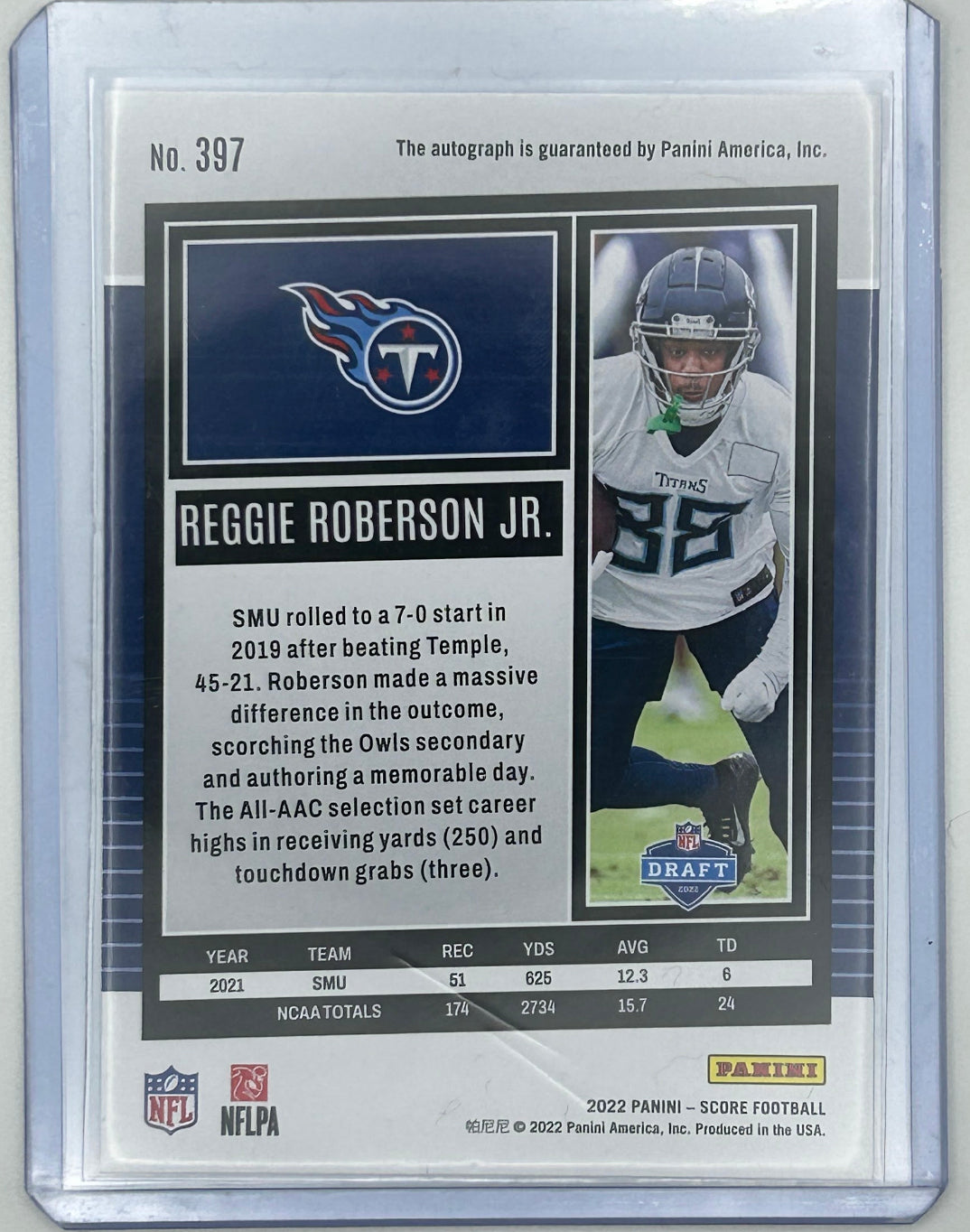 2022 Score Football Reggie Roberson Green Parallel Autographed