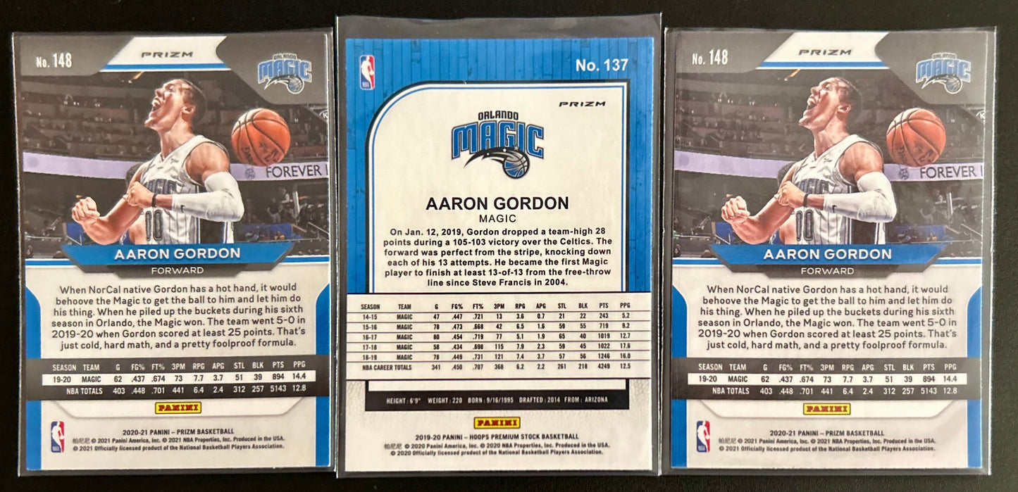 2019-2020 3 card Aaron Gordon Parallel Card Lot