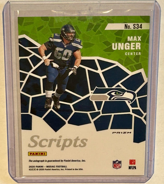 2020 Panini Mosaic Scripts, MAX UNGER Auto, #S34 Seahawks