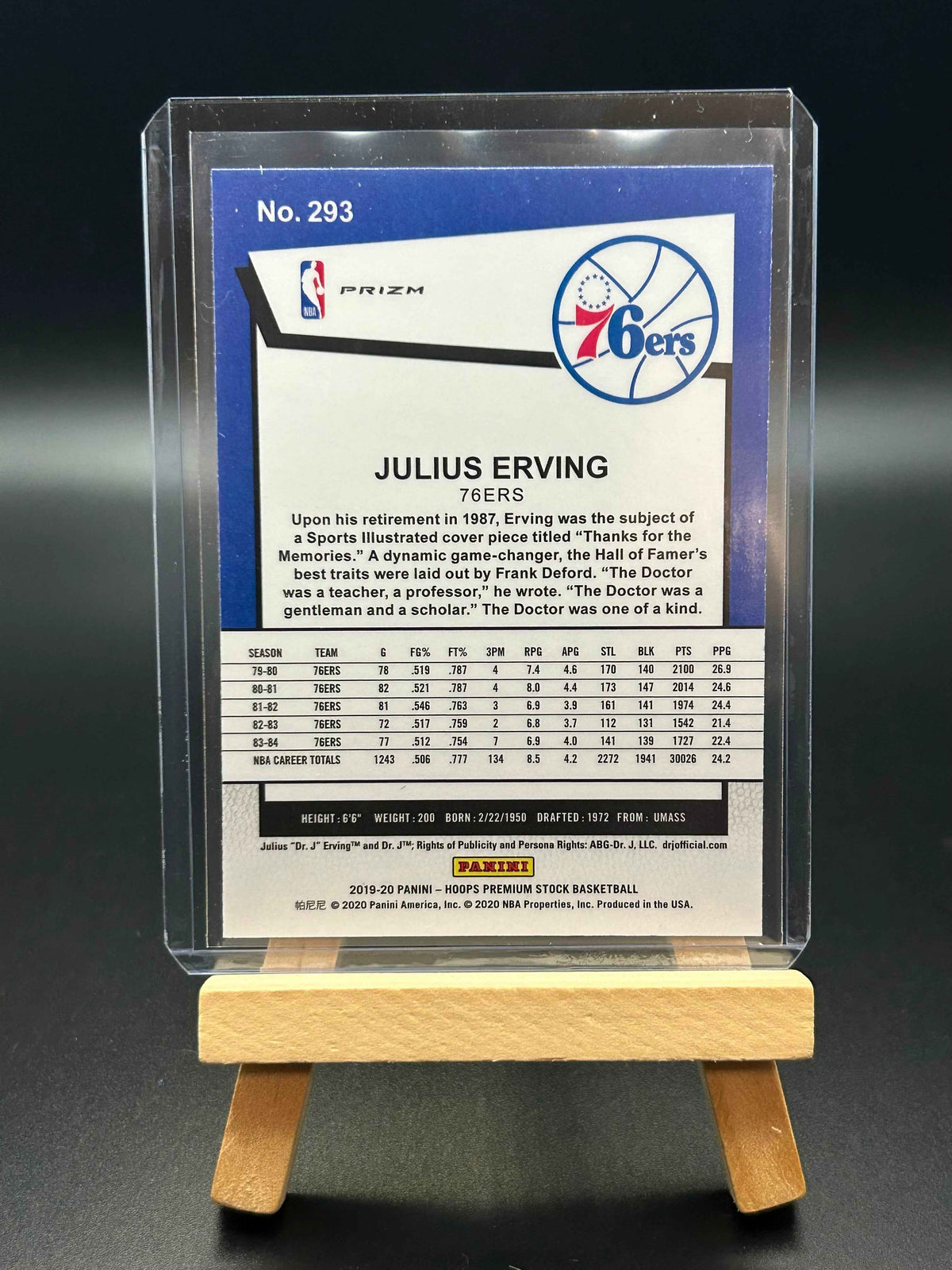 2019-20 Panini NBA Hoops Premium Stock Purple Disco Tribute Julius Erving