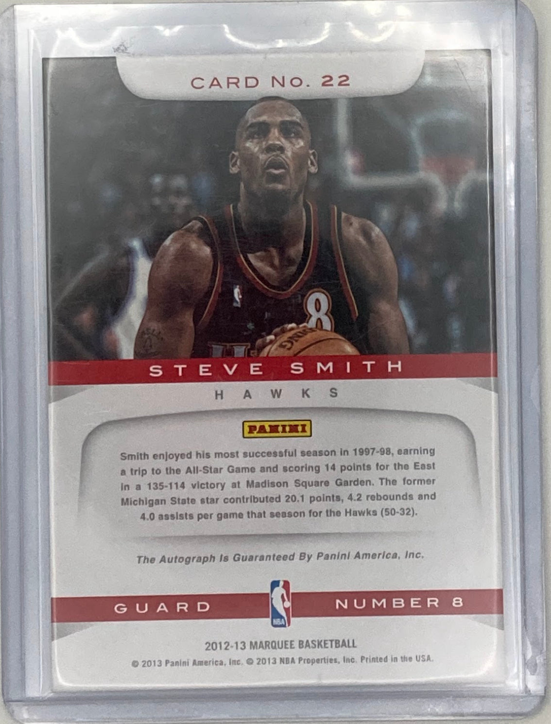 2012-13 Panini Marquee Basketball – Steve Smith Signed Card (Atlanta Hawks)
